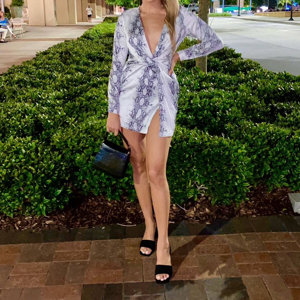 fashion nova snake print long sleeve mini dress xs